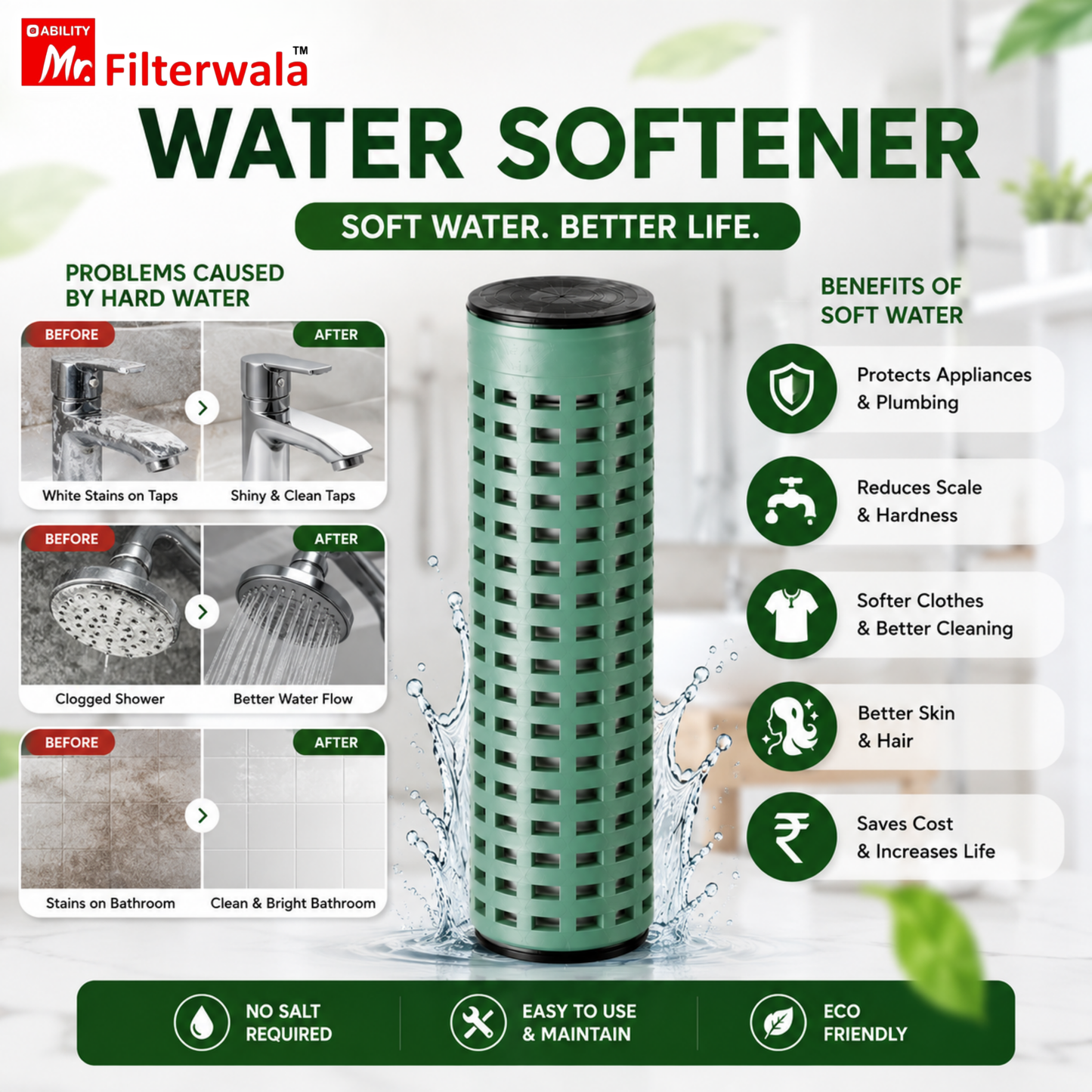 SCALTRIX Water Softener | Salt-Free Hard Water Scale Protection | No Electricity | Easy Installation